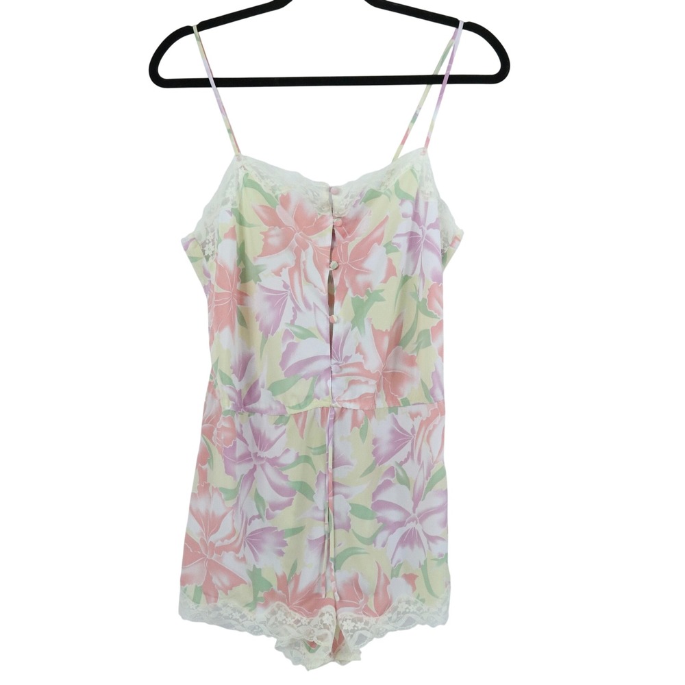 Victoria's Secret Gold Label Floral Snap Romper Lace Trim Size Small Vintage